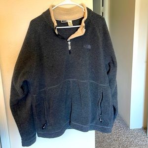 The North Face 3/4 zip fleece sweater, charcoal grey.  Lightly warn.